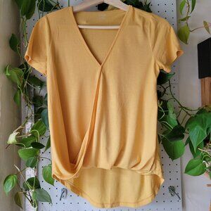 Elegant Yellow Draped Blouse